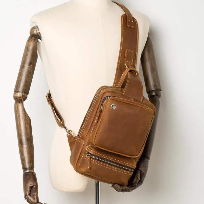 Leather Mens Cool Sling Bag Crossbody Bag Chest Bag for men