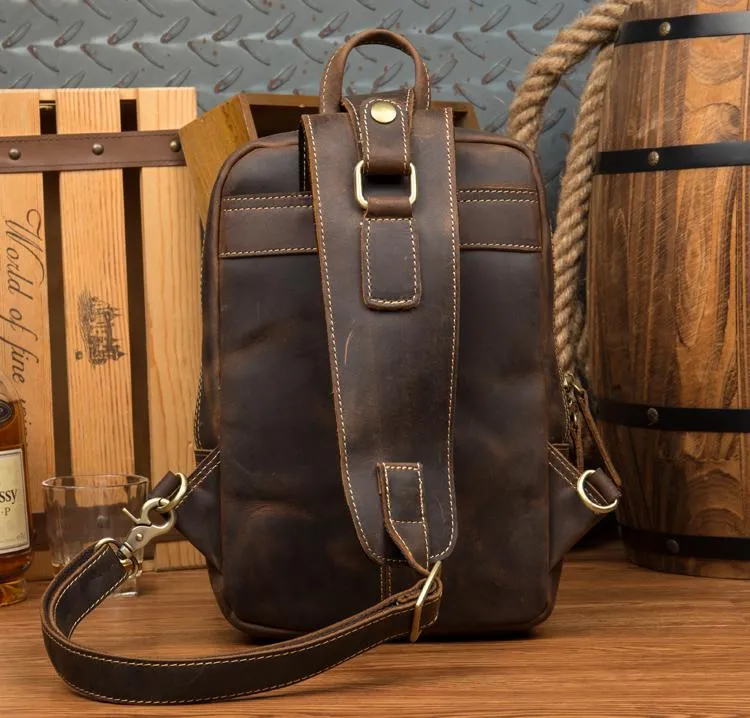 Leather Mens Cool Sling Bag Crossbody Bag Chest Bag for men