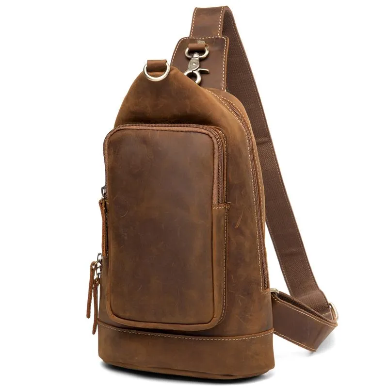 Leather Mens Cool Sling Bag Crossbody Bag Chest Bag for men