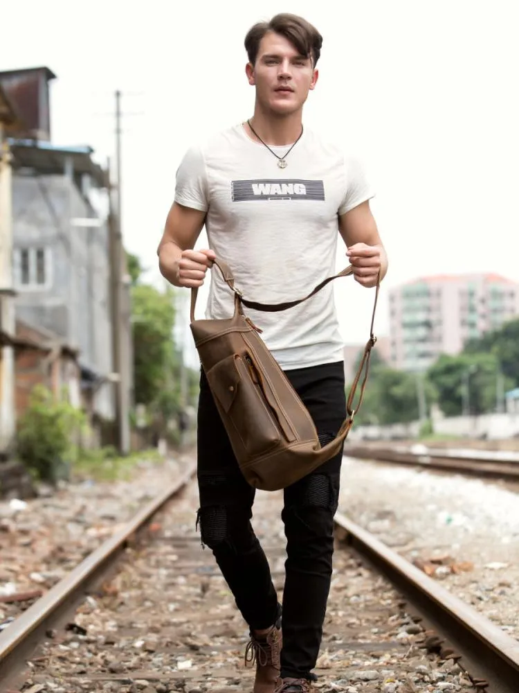 Leather Mens Cool Sling Bag Crossbody Bag Chest Bag for men