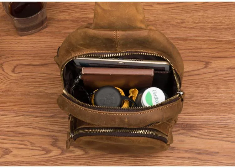 Leather Mens Cool Sling Bag Crossbody Bag Chest Bag for men