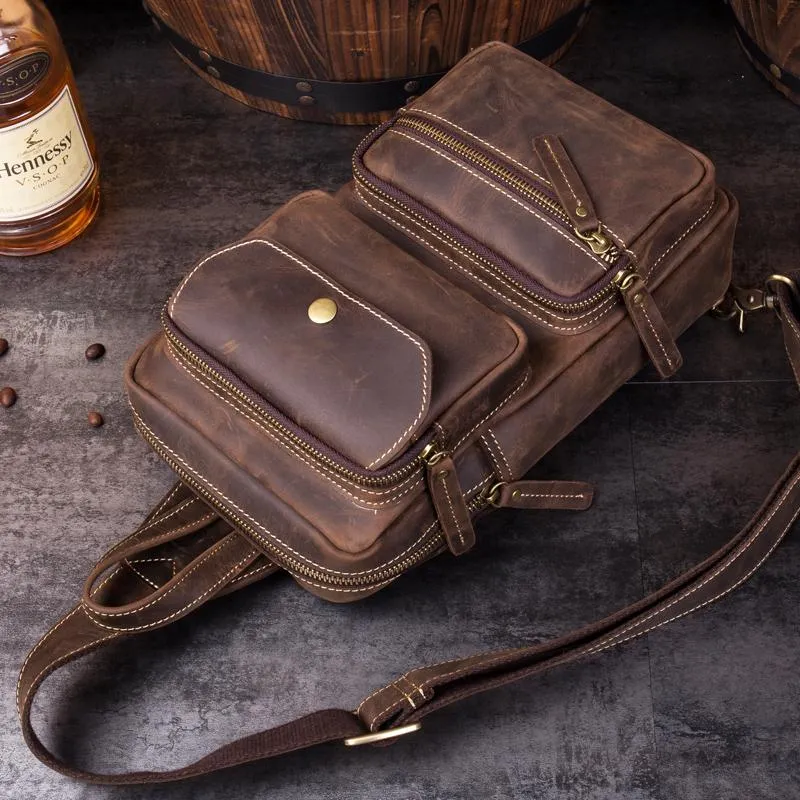 Leather Mens Cool Sling Bag Crossbody Bag Chest Bag for men