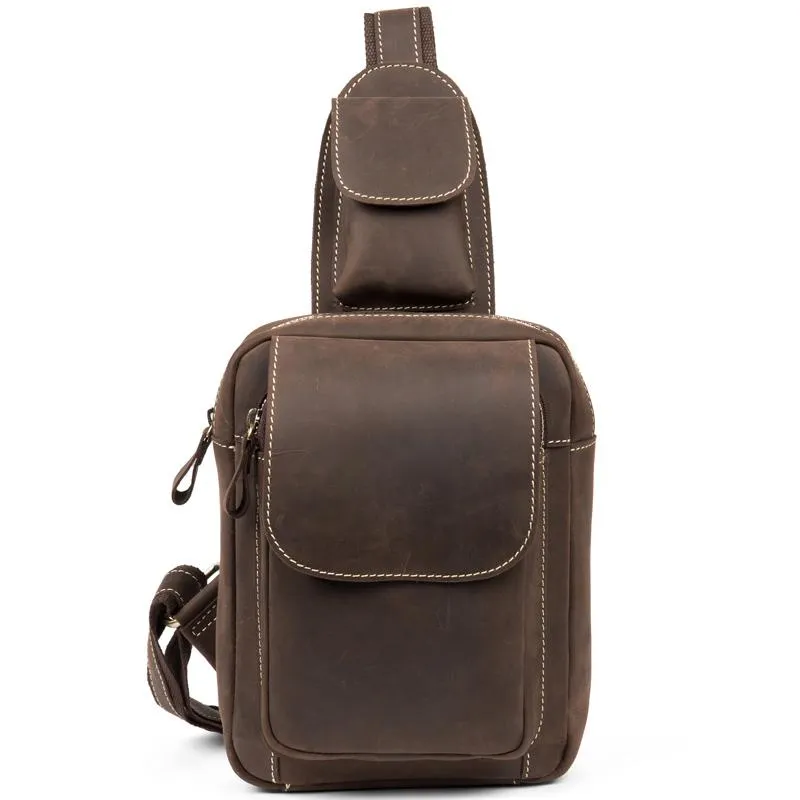 Leather Mens Cool Sling Bag Crossbody Bag Chest Bag for men