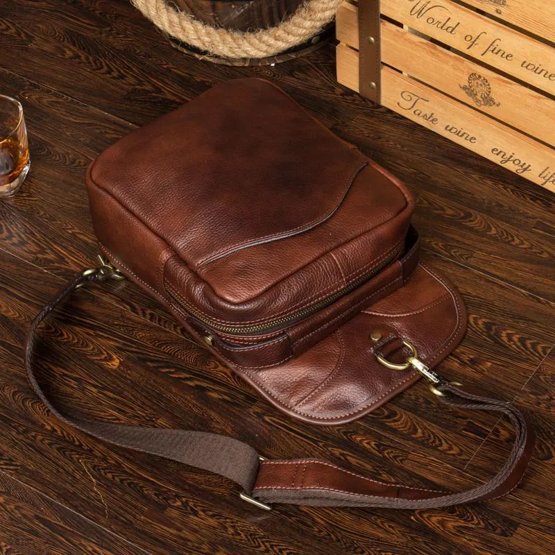 Leather Mens Cool Sling Bag Crossbody Bag Chest Bag for men