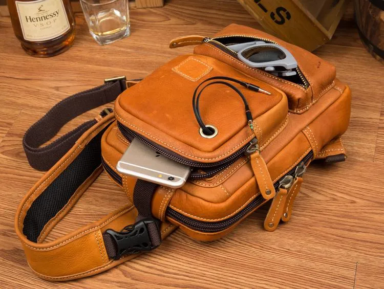 Leather Mens Cool Sling Bag Crossbody Bag Chest Bag for men