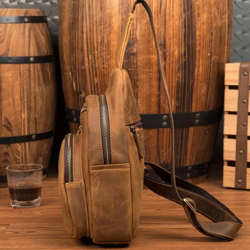 Leather Mens Cool Sling Bag Crossbody Bag Chest Bag for men