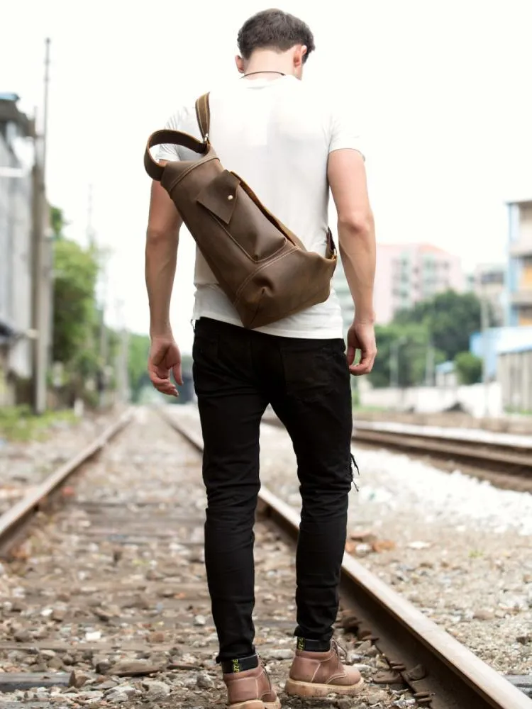 Leather Mens Cool Sling Bag Crossbody Bag Chest Bag for men