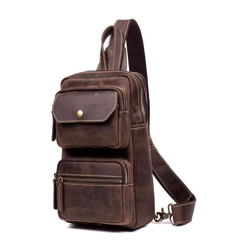 Leather Mens Cool Sling Bag Crossbody Bag Chest Bag for men
