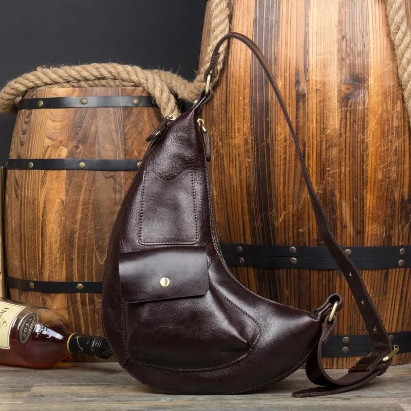 Leather Mens Cool Sling Bag Crossbody Bag Chest Bag for men