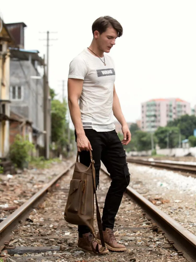 Leather Mens Cool Sling Bag Crossbody Bag Chest Bag for men