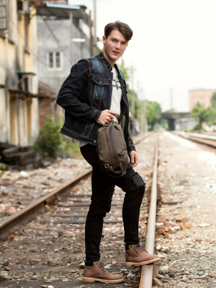 Leather Mens Cool Sling Bag Crossbody Bag Chest Bag for men