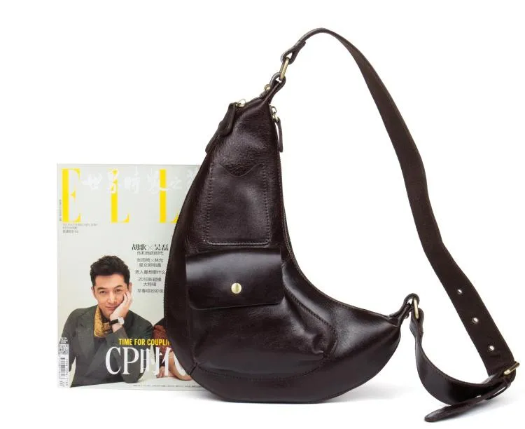 Leather Mens Cool Sling Bag Crossbody Bag Chest Bag for men
