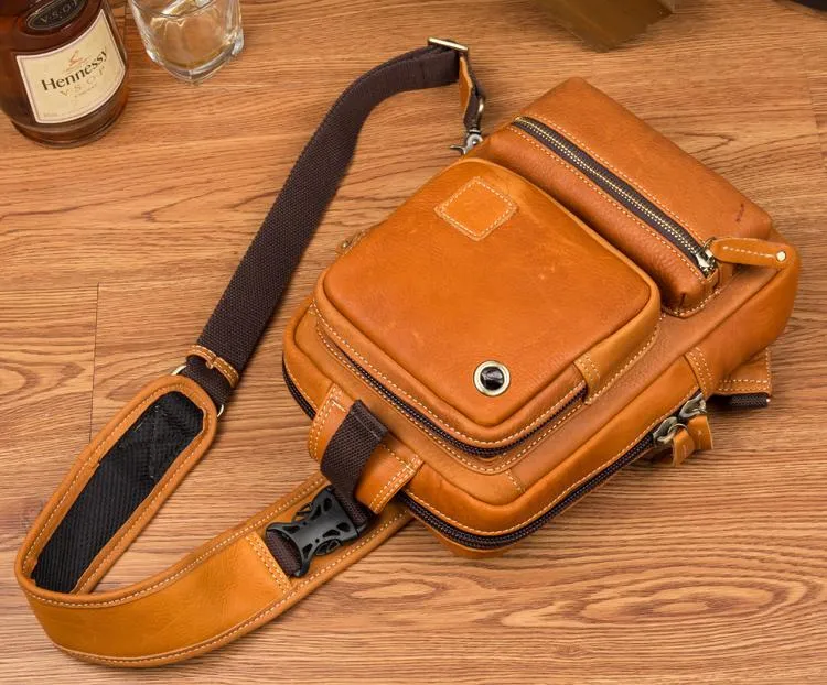 Leather Mens Cool Sling Bag Crossbody Bag Chest Bag for men