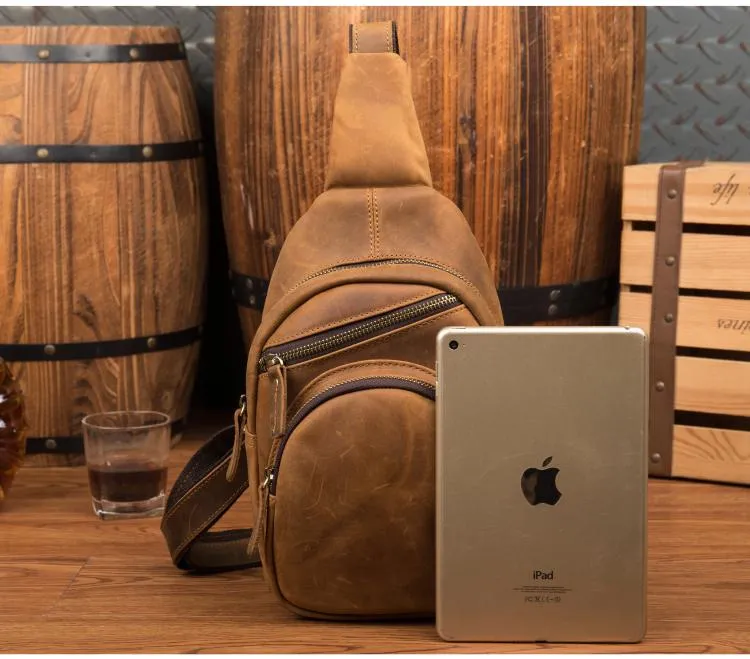 Leather Mens Cool Sling Bag Crossbody Bag Chest Bag for men