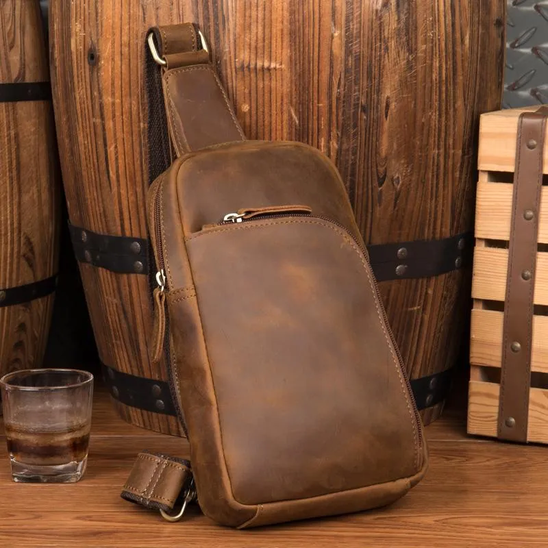 Leather Mens Cool Sling Bag Crossbody Bag Chest Bag for men