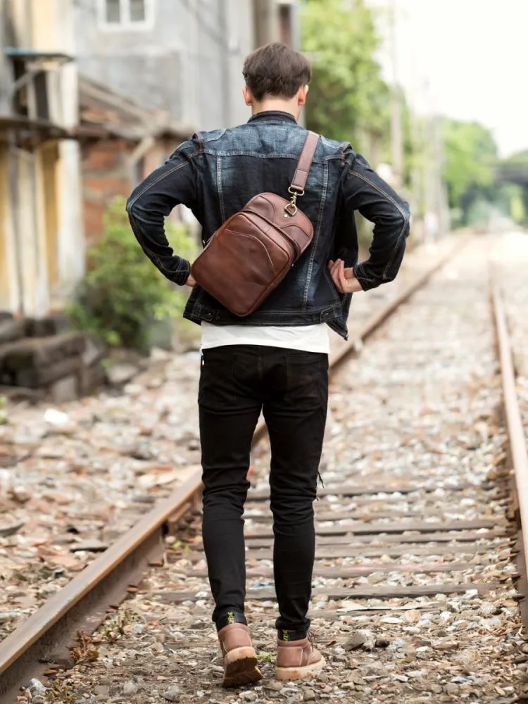 Leather Mens Cool Sling Bag Crossbody Bag Chest Bag for men