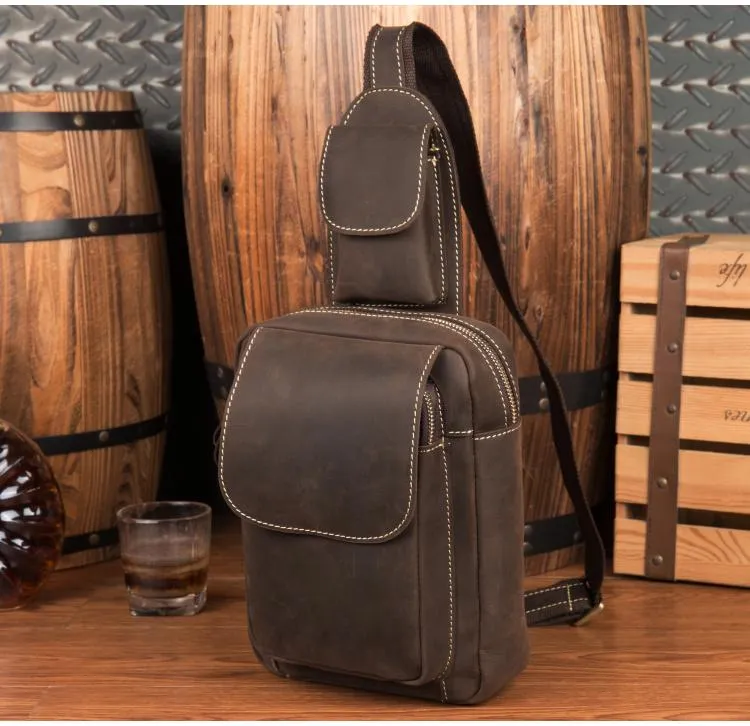 Leather Mens Cool Sling Bag Crossbody Bag Chest Bag for men