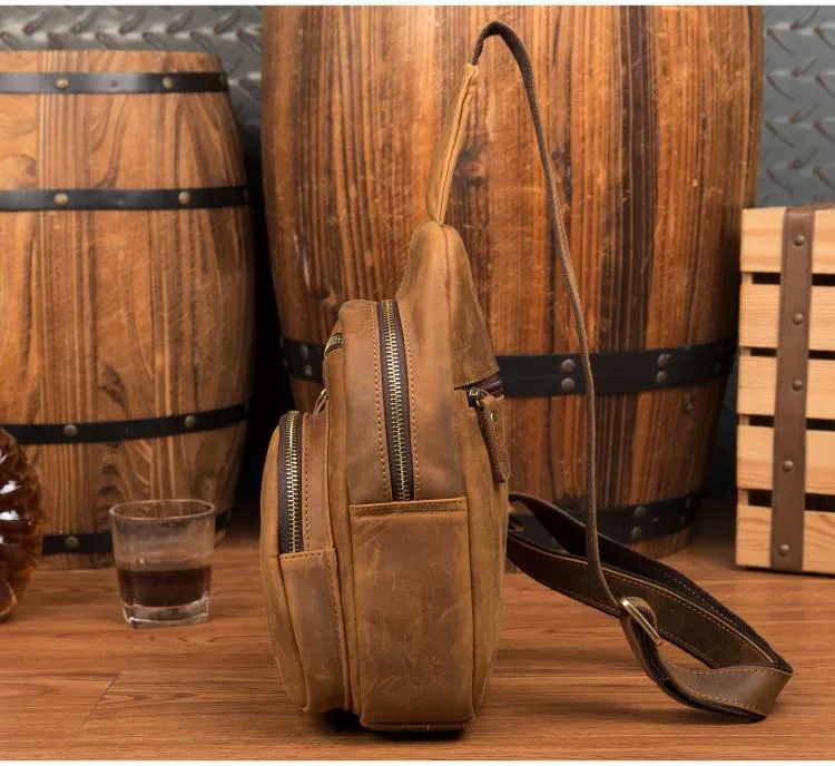 Leather Mens Cool Sling Bag Crossbody Bag Chest Bag for men