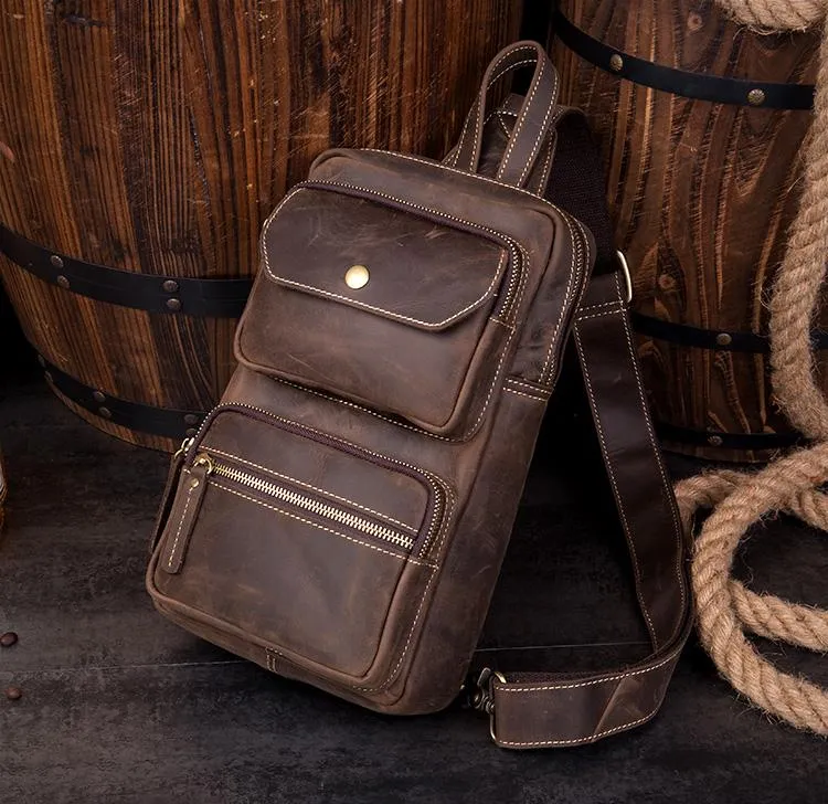 Leather Mens Cool Sling Bag Crossbody Bag Chest Bag for men