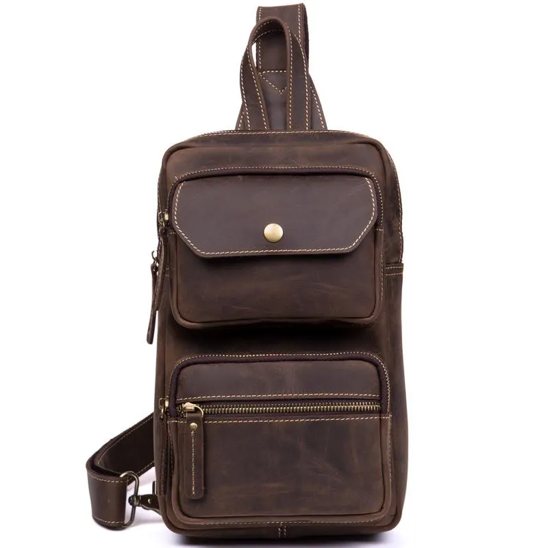 Leather Mens Cool Sling Bag Crossbody Bag Chest Bag for men