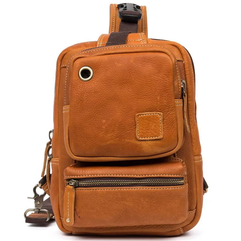 Leather Mens Cool Sling Bag Crossbody Bag Chest Bag for men