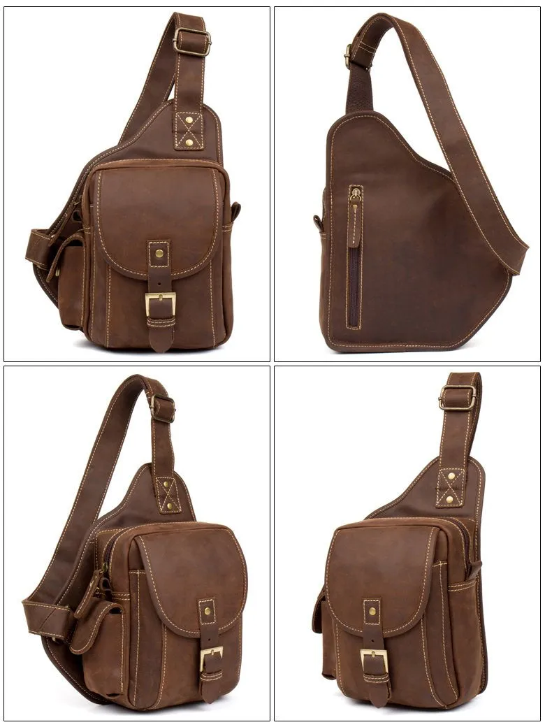 Leather Mens Cool Sling Bag Crossbody Bag Chest Bag for men