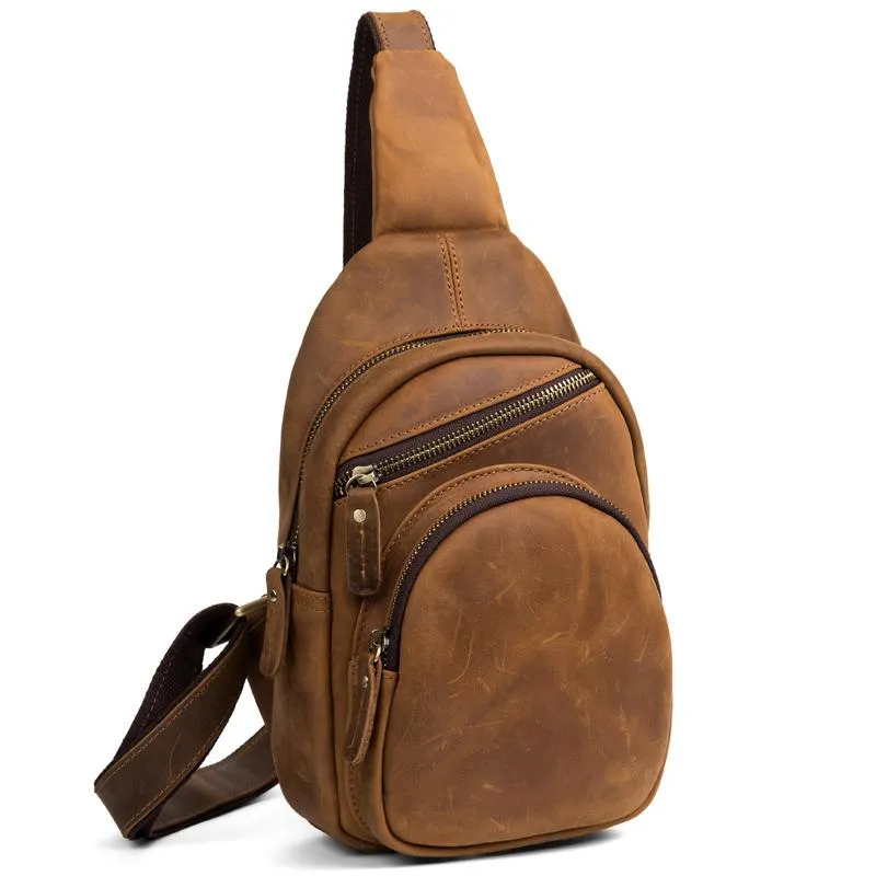 Leather Mens Cool Sling Bag Crossbody Bag Chest Bag for men
