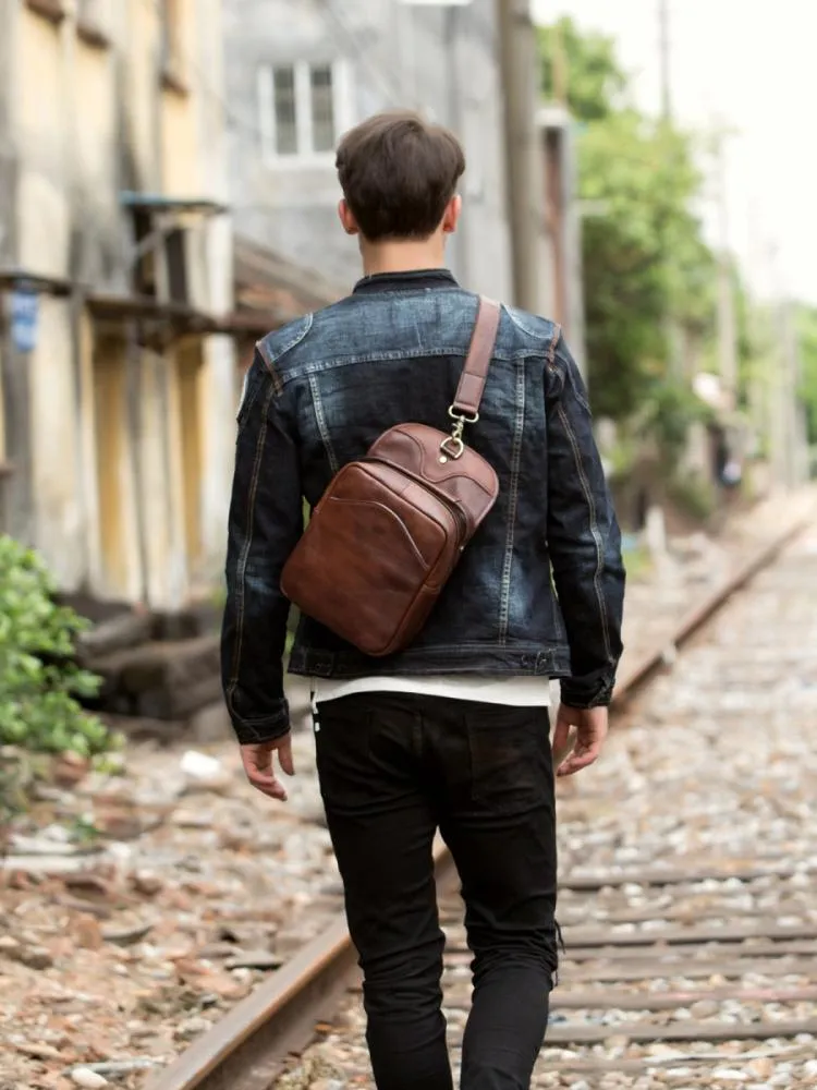 Leather Mens Cool Sling Bag Crossbody Bag Chest Bag for men