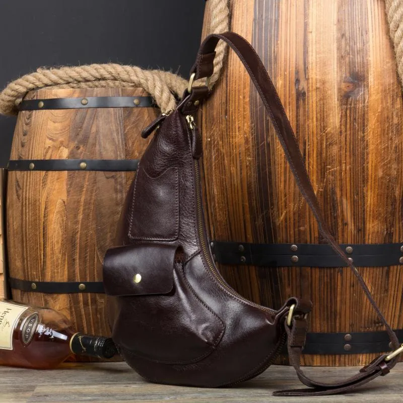 Leather Mens Cool Sling Bag Crossbody Bag Chest Bag for men