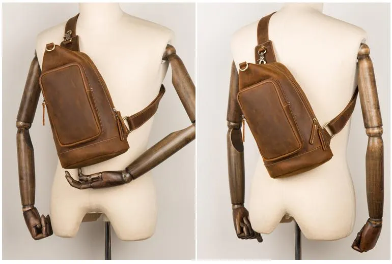 Leather Mens Cool Sling Bag Crossbody Bag Chest Bag for men