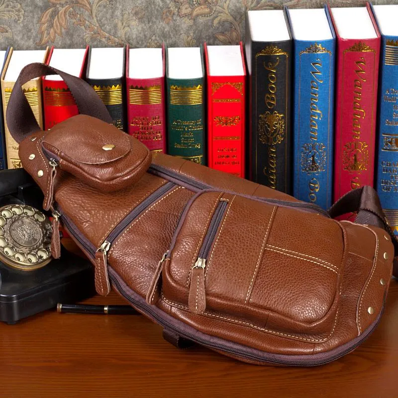 Leather Mens Cool Sling Bag Crossbody Bag Chest Bag for men