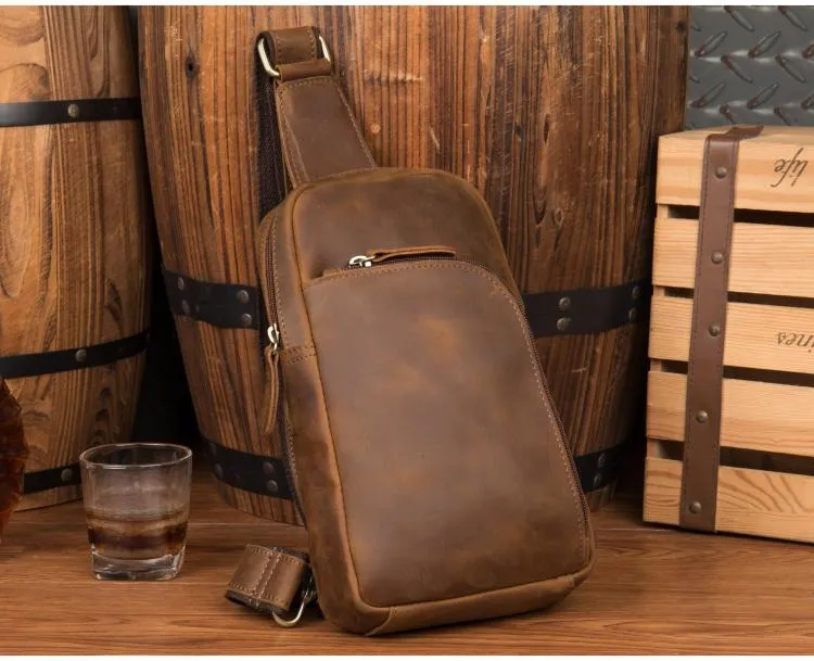 Leather Mens Cool Sling Bag Crossbody Bag Chest Bag for men