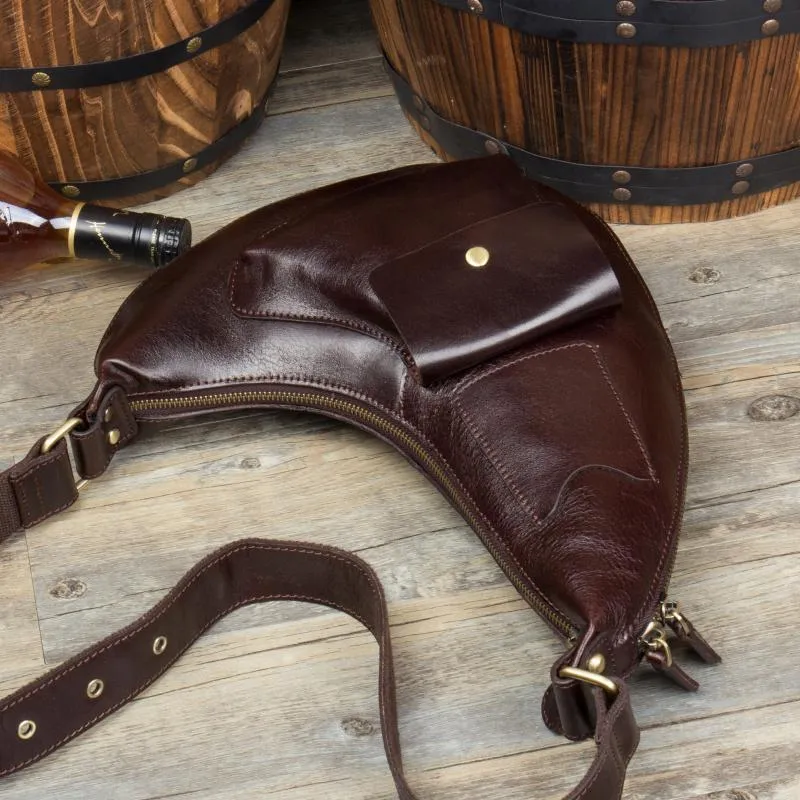 Leather Mens Cool Sling Bag Crossbody Bag Chest Bag for men