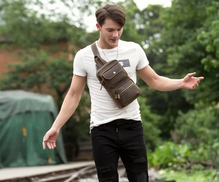 Leather Mens Cool Sling Bag Crossbody Bag Chest Bag for men