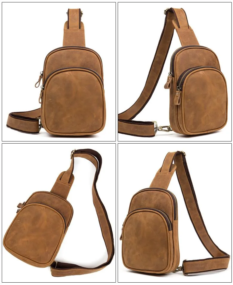 Leather Mens Cool Sling Bag Crossbody Bag Chest Bag for men
