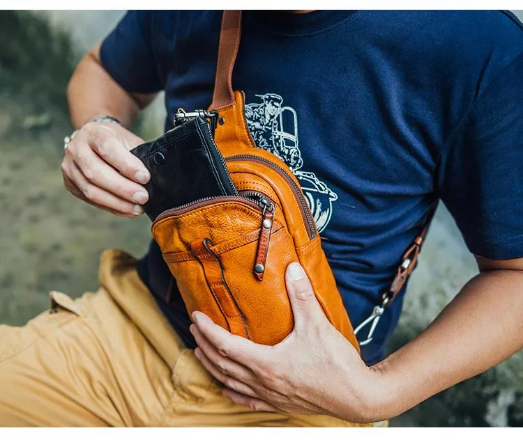 Leather Mens Cool Sling Bag Crossbody Bag Chest Bag for men