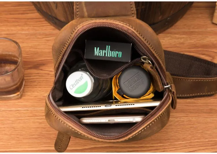 Leather Mens Cool Sling Bag Crossbody Bag Chest Bag for men