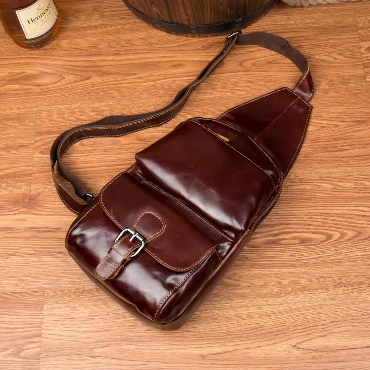 Leather Mens Cool Sling Bag Crossbody Bag Chest Bag for men