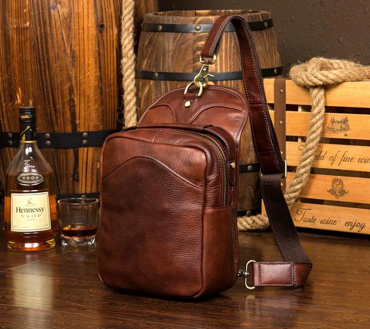 Leather Mens Cool Sling Bag Crossbody Bag Chest Bag for men