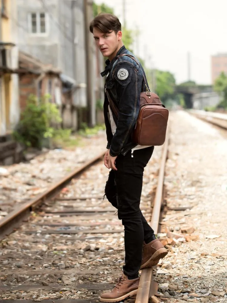 Leather Mens Cool Sling Bag Crossbody Bag Chest Bag for men