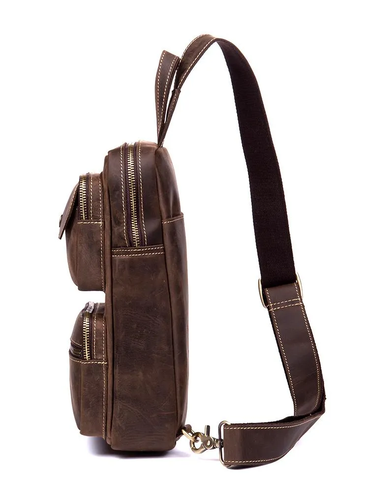 Leather Mens Cool Sling Bag Crossbody Bag Chest Bag for men