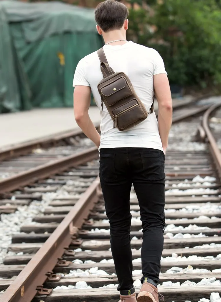 Leather Mens Cool Sling Bag Crossbody Bag Chest Bag for men