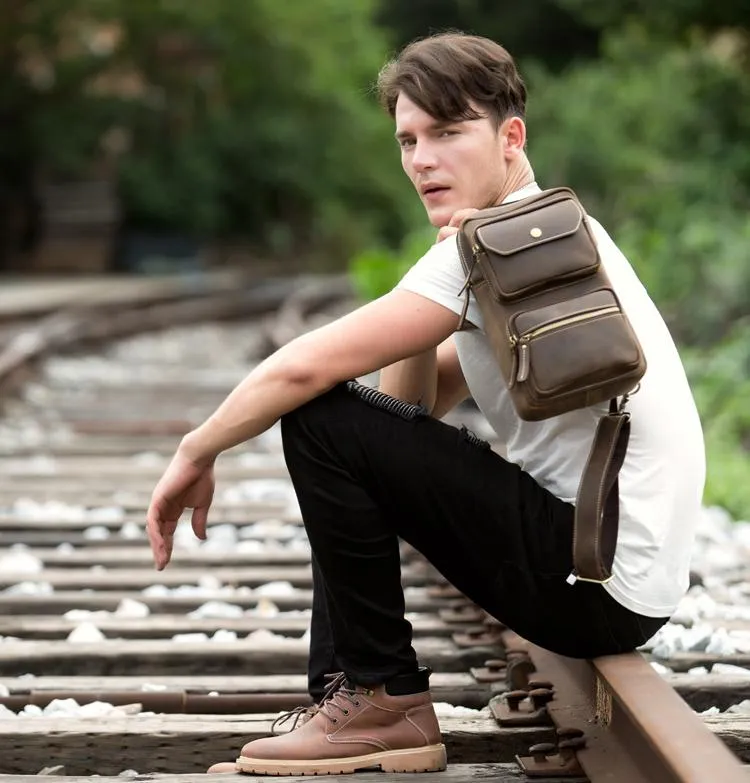 Leather Mens Cool Sling Bag Crossbody Bag Chest Bag for men