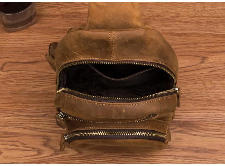 Leather Mens Cool Sling Bag Crossbody Bag Chest Bag for men