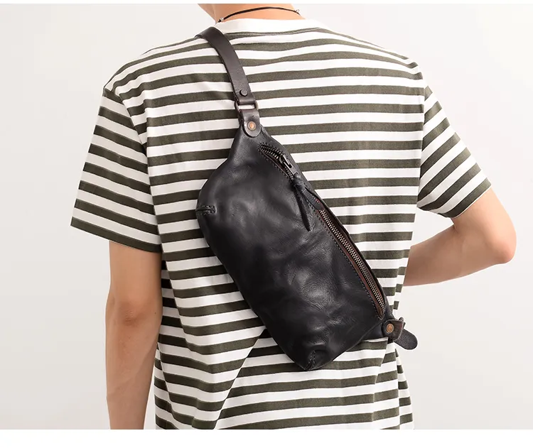 Leather Mens Cool Sling Bag Crossbody Bag Chest Bag for men