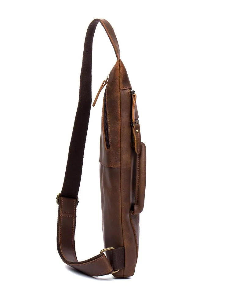 Leather Mens Cool Sling Bag Crossbody Bag Chest Bag for men