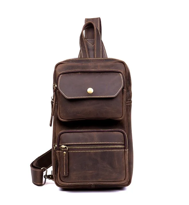 Leather Mens Cool Sling Bag Crossbody Bag Chest Bag for men