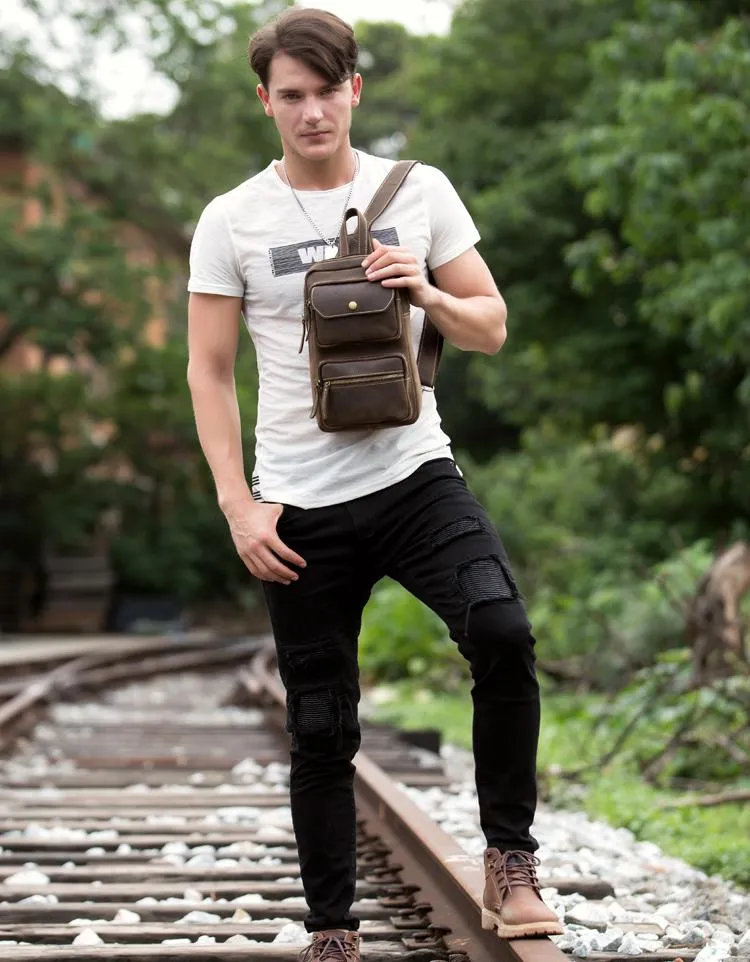 Leather Mens Cool Sling Bag Crossbody Bag Chest Bag for men