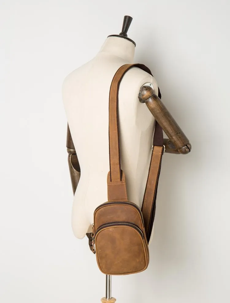 Leather Mens Cool Sling Bag Crossbody Bag Chest Bag for men