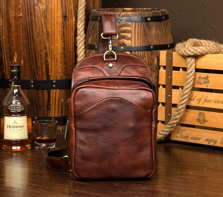 Leather Mens Cool Sling Bag Crossbody Bag Chest Bag for men